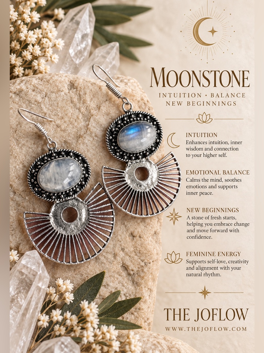 925 Intuition Rainbow Flash Moonstone Fan Earrings